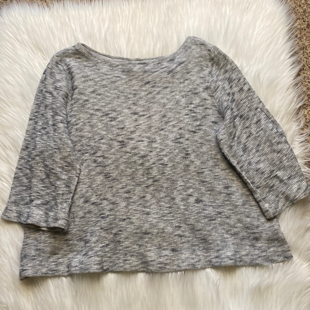 J. JILL Pure Sweater Womens Petite Large Gray White Top 3/4 Sleeve